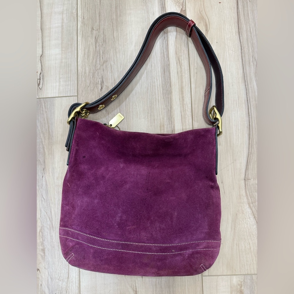 Vintage Coach Kenia 1419 Suede Converitble Hobo Bag With Tassel Purple Wine